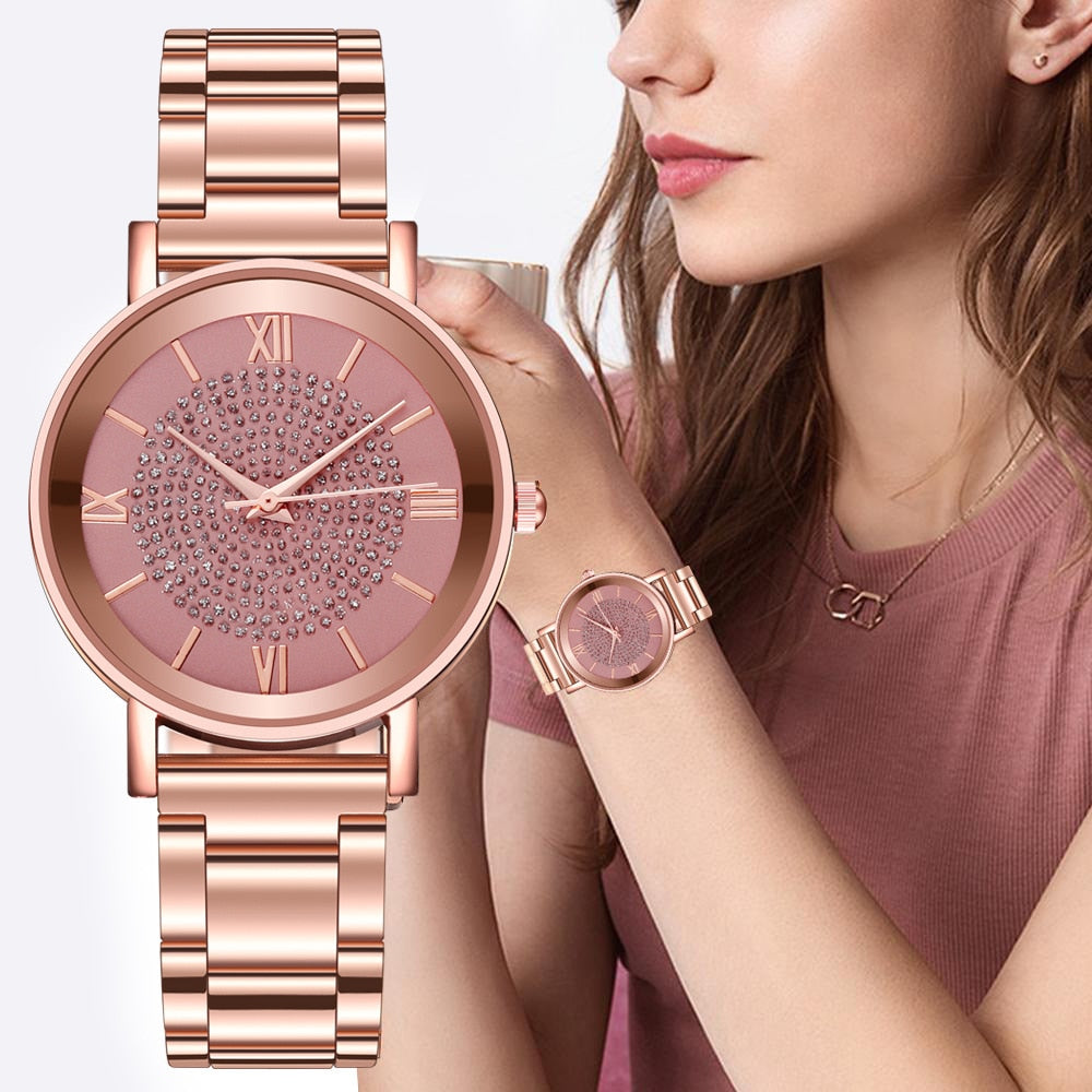 Diamond Rose Gold Ladies Wrist Watches